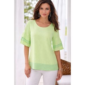 Soft Surroundings Lime Green Tencel Ruffle Tier Sleeve Tunic Top XL NWT Breezy